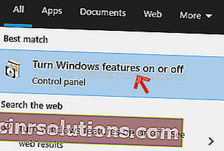 デスクトップの開始Windowsの機能をオンまたはオフにするクリック結果
