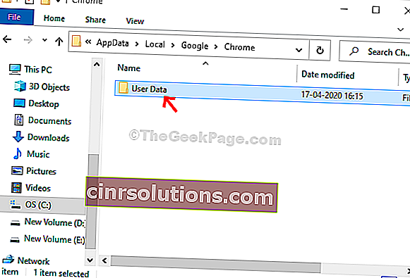 انقر نقرًا مزدوجًا فوق بيانات مستخدم مجلد Chrome