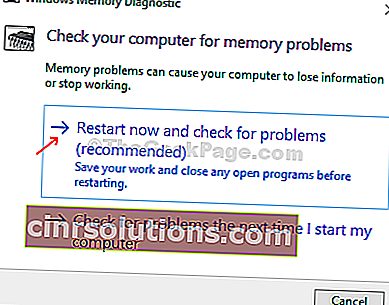 การวินิจฉัยหน่วยความจำของ Windows รีสตาร์ททันทีและตรวจสอบปัญหา
