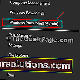 Pres Win 키 + X를 함께 사용하여 Windows Powershell (관리자)로 컨텍스트 메뉴 열기