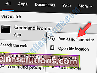 검색 시작 명령 프롬프트를 마우스 오른쪽 단추로 클릭하고 관리자 권한으로 실행