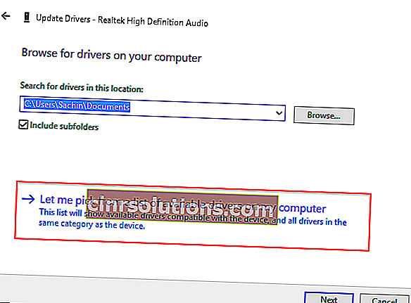 コンピューターからドライバーを選択