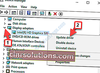 Device Manager Display Adapters คลิกขวาที่ Update Driver