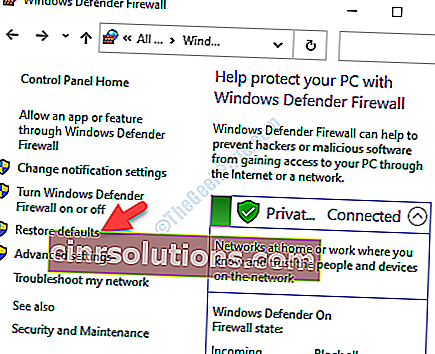 استعادة الإعدادات الافتراضية لجدار حماية Windows Defender