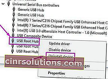 USBルートハブアンインストールデバイス