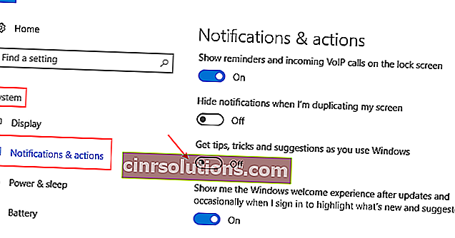 ปิดคำแนะนำ Windows Tips