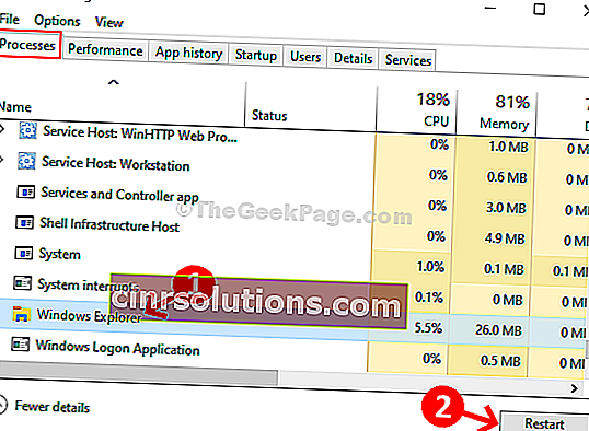 Proses Manajer Tugas Restart Windows Explorer