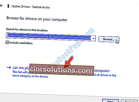 Bilgisayardaki Kullanılabilir Sürücüler Listesinden Seçmeme İzin Ver