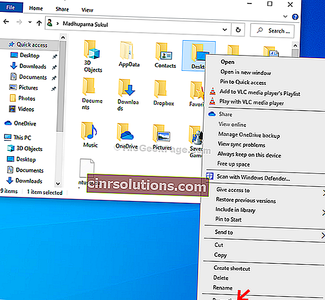 Folder Lalai Lokasi Desktop Klik kanan Properties