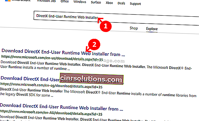 مركز تحميل Microsoft الصفحة الرئيسية بحث Directx المستخدم النهائي وقت تشغيل Web Installer النتيجة الأولى