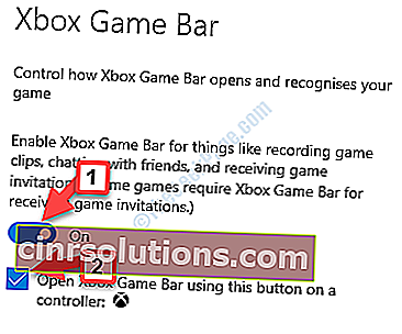 Xboxゲームバーこのボタンをコントローラーチェックとして使用して、Xboxゲームバーを開くをオンにします