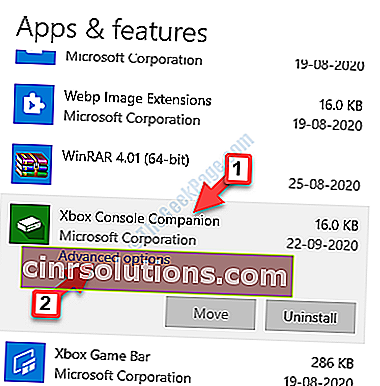 Settings Apps Apps & Features Xbox Console Companion Advanced Options