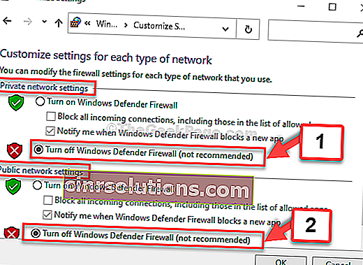 개인 네트워크 설정 및 Pubic 네트워크 설정 사용자 지정 Windows Defender 방화벽 끄기