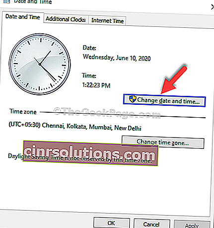 日付と時刻のウィンドウ日付と時刻の変更ボタン