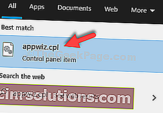 시작 유형 Appwiz.cpl 검색 결과